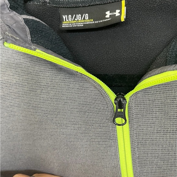 Under Armour Gray Jacket with Neon Yellow Trim, Youth Large - Picture 2 of 5